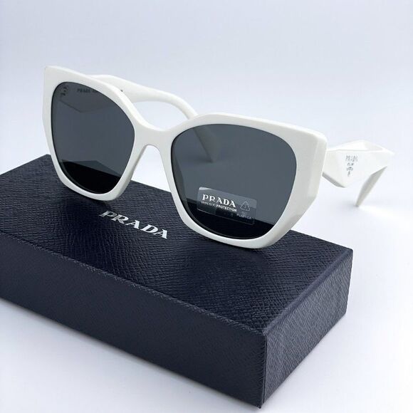 NEW Prada PR19ZS 1425S0 Talc White Dark Grey Rectangle Women Sunglasses - Picture 2 of 12